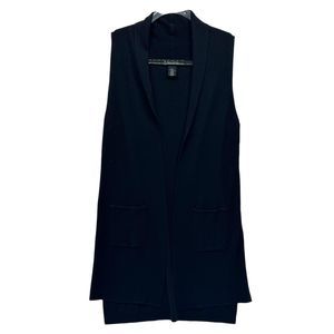 White House Black Market WHBM Sweater Vest Womens XS Cashmere Blend Black Open